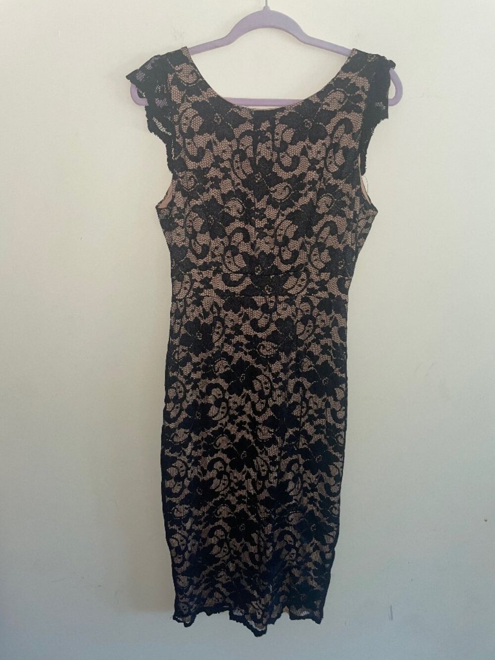A.B.S. Collection Black Floral Lace Nude Overlay Dress Size 10